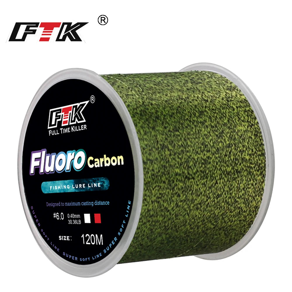 FTK 120m Super Strong Lnvisib Fish Line Speckle Carp Fluorocarbon Fishing Line 3D Monofilament 4.13LB-34.3LB Fishing Accessories