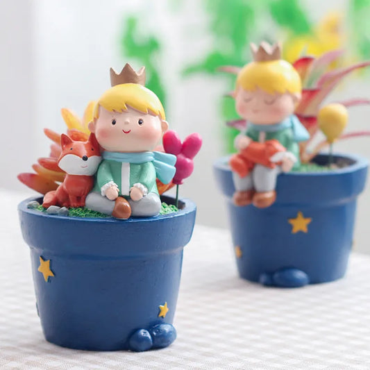 Little Prince Planter for Succulents Cactus Plants, Flower Pot for Mini Bonsai Fairy Garden Ornaments, Home Tabletop Decoration