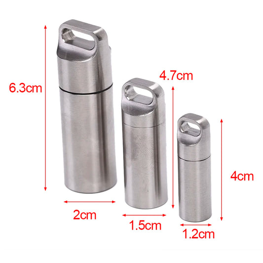 S M L Mini Waterproof Capsule Seal Bottle Stainless Steel Outdoor Survival Pill Box Container Capsule Pill Bottle Tank