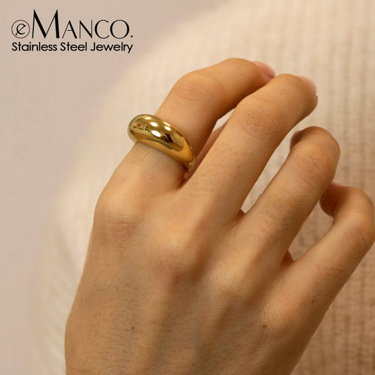 e-Manco Fashion Simple Stainless Steel Rings for Women Arc Rings Jewellery Geometric Ring Size 5 6 7 8