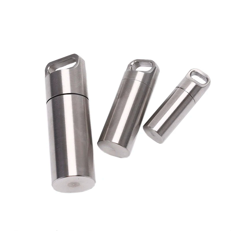 S M L Mini Waterproof Capsule Seal Bottle Stainless Steel Outdoor Survival Pill Box Container Capsule Pill Bottle Tank