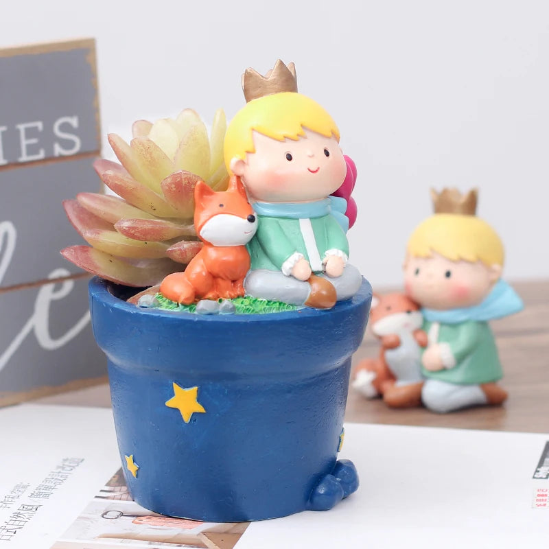 Little Prince Planter for Succulents Cactus Plants, Flower Pot for Mini Bonsai Fairy Garden Ornaments, Home Tabletop Decoration