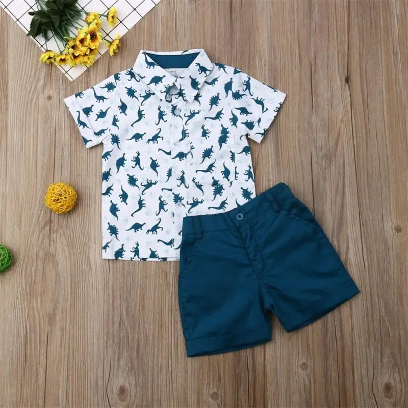 Citgeett Toddler Baby Boys Kids Summer Clothes T-shirt Dinosaur Tops + Shorts Pants Outfits Gentleman Set Clothing