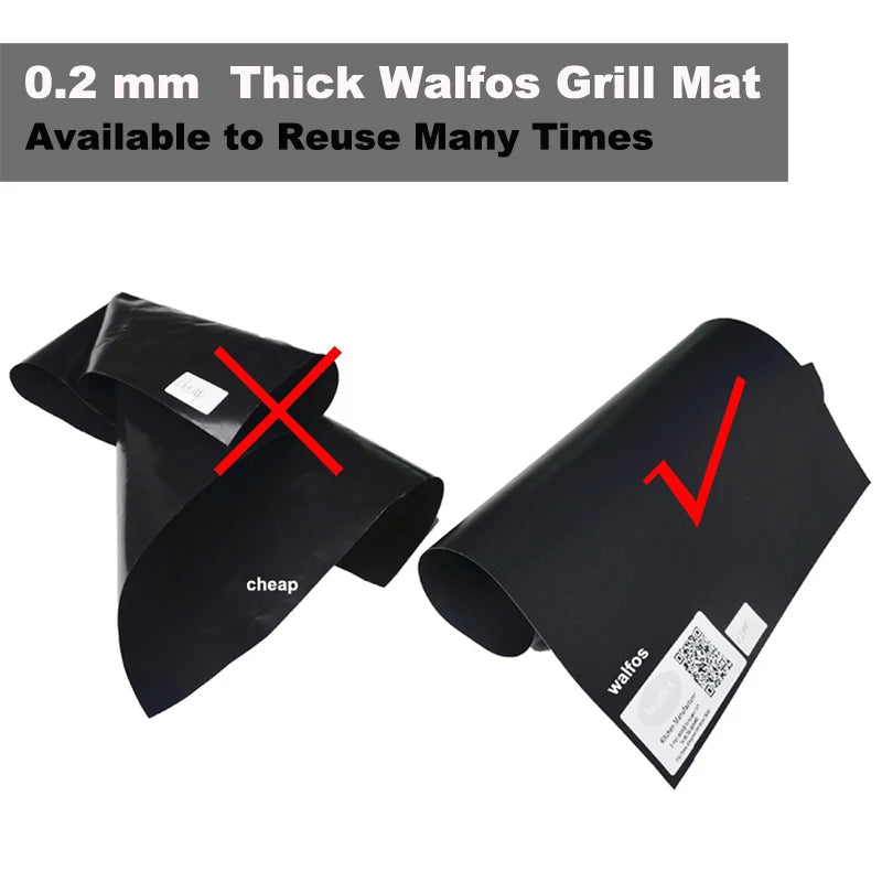 WALFOS 0.2mm Thick Ptfe Barbecue Grill Mat 33*40cm Non-Stick Reusable Baking BBQ Grill Mats Sheet Grill Foil BBQ Liner