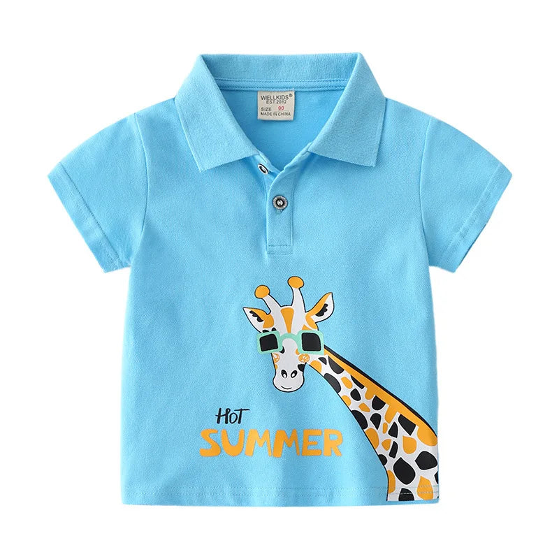 Summer Cute Cartton Polo T-shirts For Boys Cotton Quality Breathable Fabric Kids Tops Tees Shirt Children's Clothes