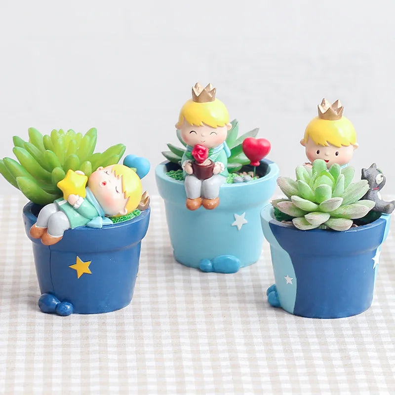 Little Prince Planter for Succulents Cactus Plants, Flower Pot for Mini Bonsai Fairy Garden Ornaments, Home Tabletop Decoration