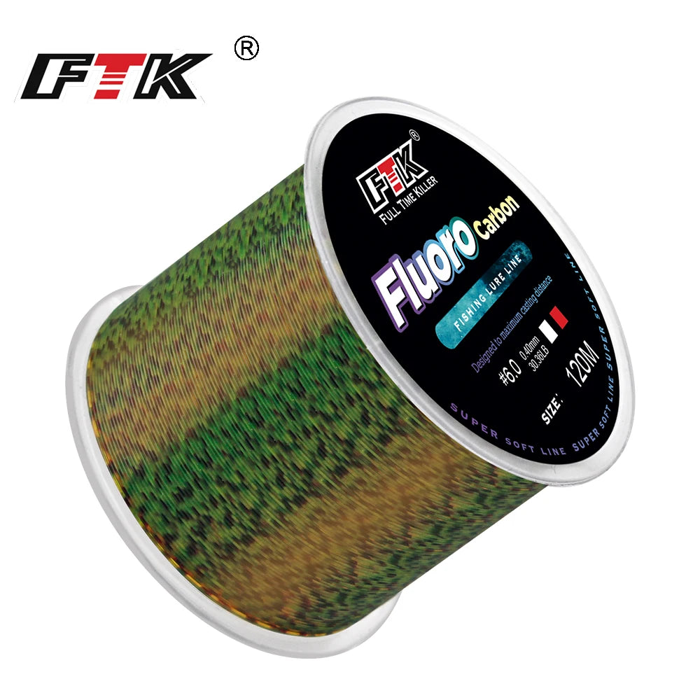 FTK 120m Super Strong Lnvisib Fish Line Speckle Carp Fluorocarbon Fishing Line 3D Monofilament 4.13LB-34.3LB Fishing Accessories