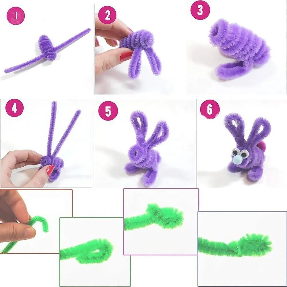 50pcs Chenille Stem Pipe Kids DIY Creative Toys Chenille Sticks Cleaners Kindergarten Educational Handmade Material Plush Strips