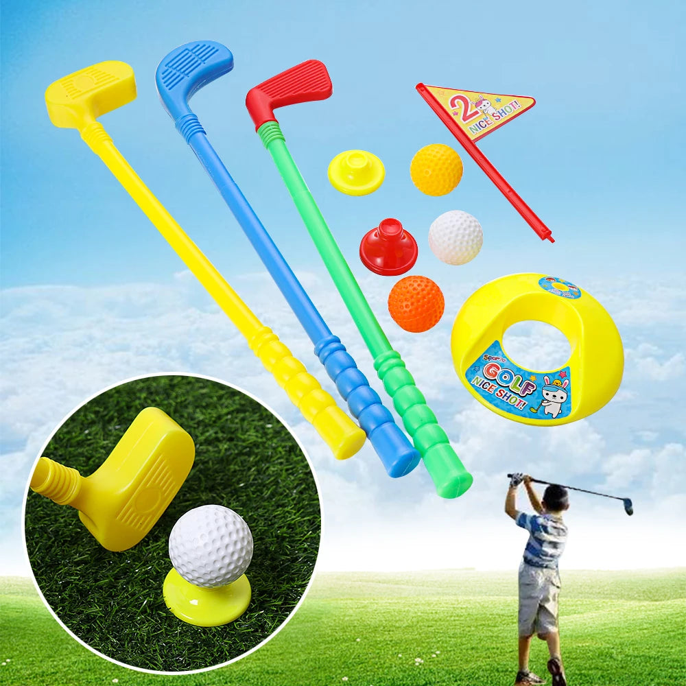 9PCS/Set Golf Set Kids Children Indoor Outdoor Multicolor Ball Golf Ball Bar Hole Game Kit Practice Toy Supplies Sports Equipmen