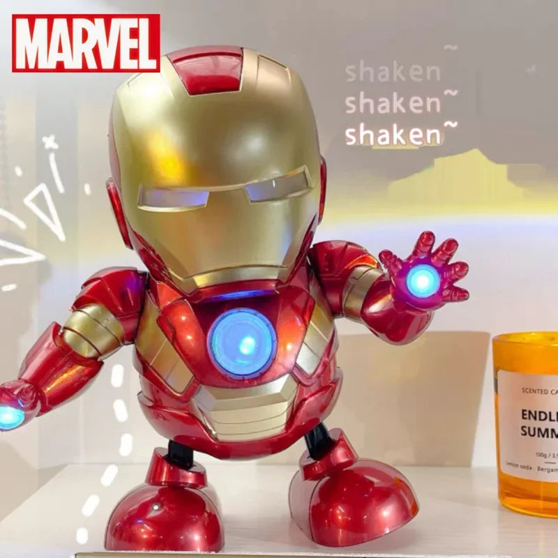 Genuine Marvel Iron Man Dance Anime Action Figures Sing Sound Led Spiderman Avengers Ironman Super Heros Robot Baby Kids Gift