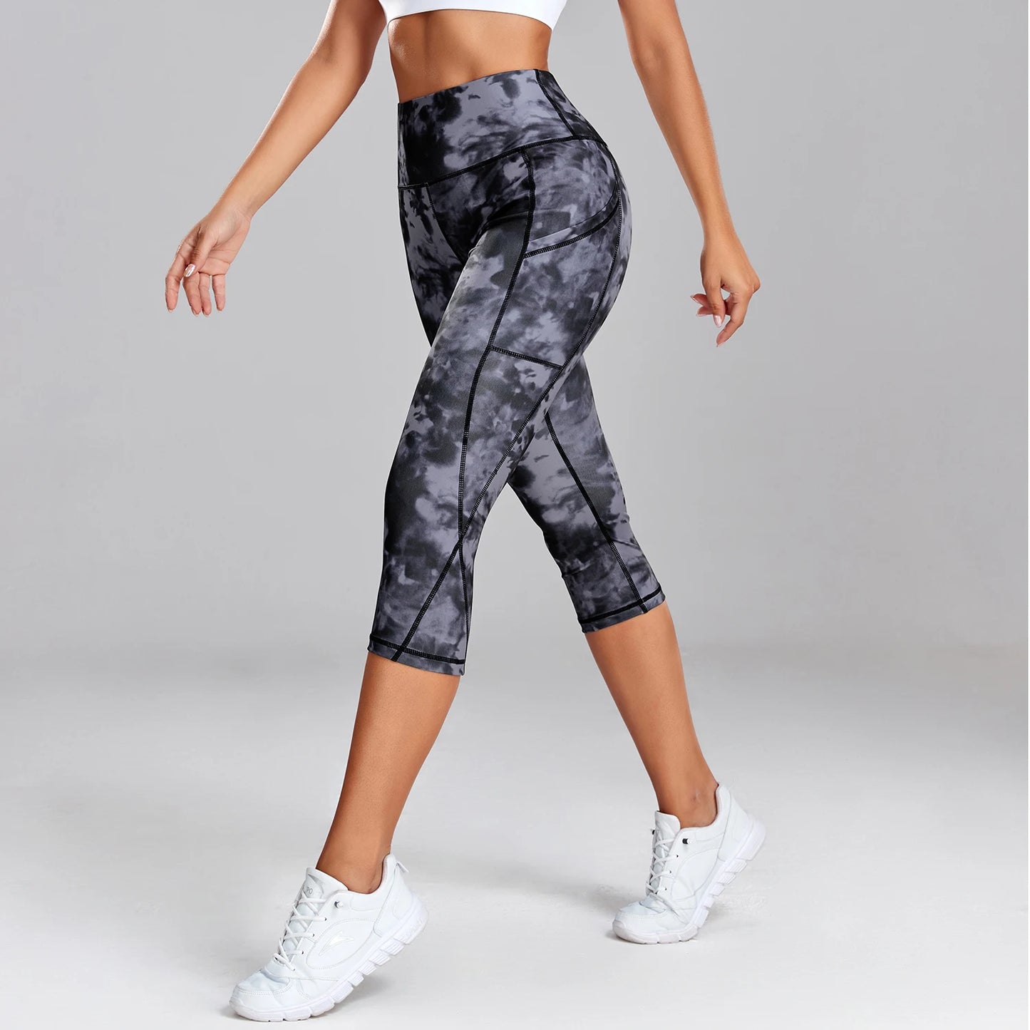 Leopard Yoga Pants Women Capris Cropped Leggings with Pocket Gym Sport Pants Camo Jogging Tights Female Fitness Clothes Tie-dye