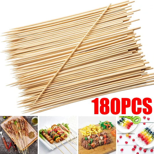 180/90Pcs Natural Wood Long Stick Disposable Bamboo Sticks for Barbecue Fruit BBQ Food Grade Bamboo Skewer Sticks 15/20/25/30cm