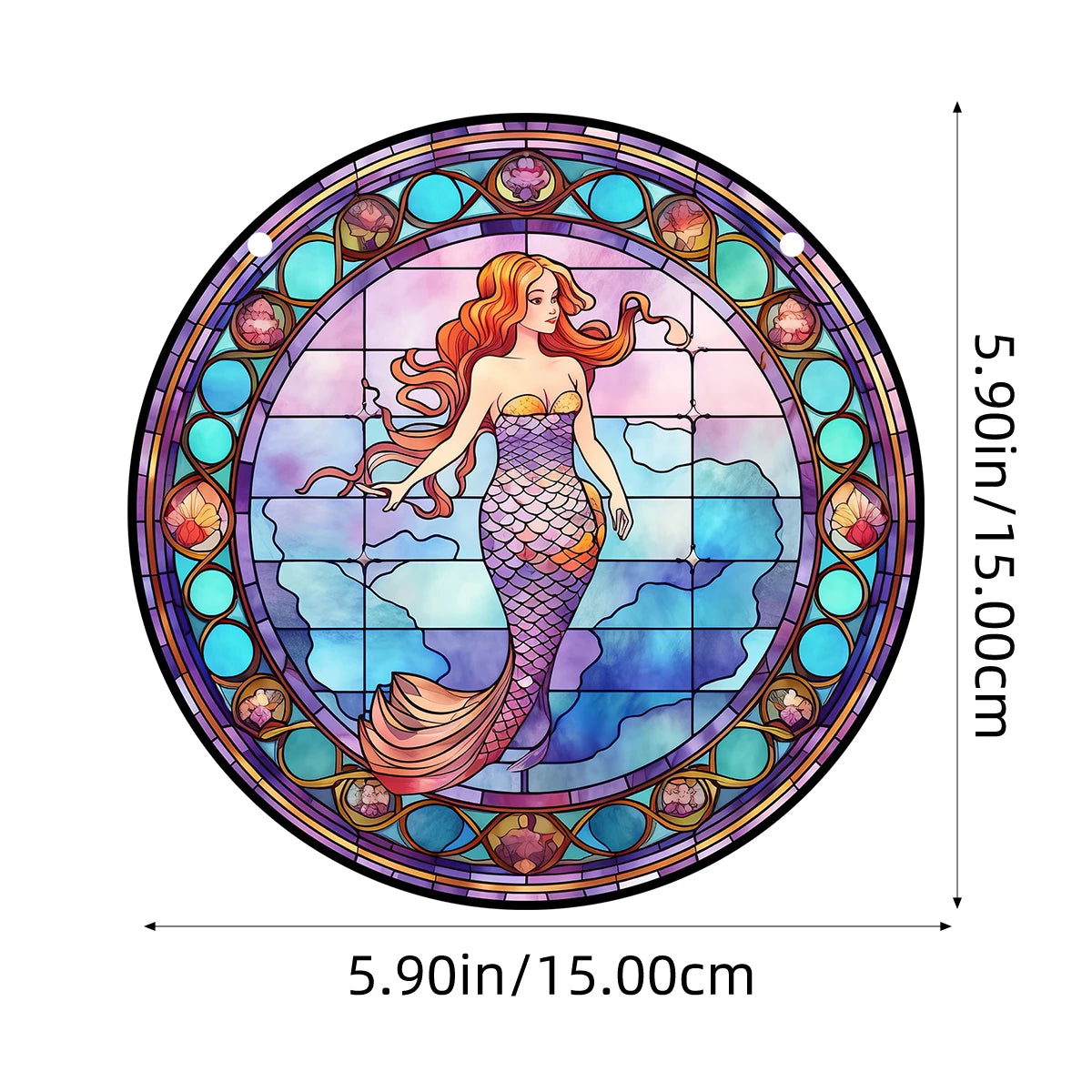 Mermaids Stained Windows Hangings Suncatcher,Mermaids Stained Suncatchers Window Ornament Stained Panel Sun Catcher