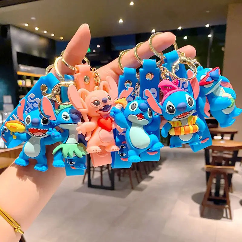 New Anime Disney Keychain Cartoon Mickey Mouse Minnie Lilo & Stitch Cute Doll Keyring Ornament Key Chain Pendant Kids Toys Gifts