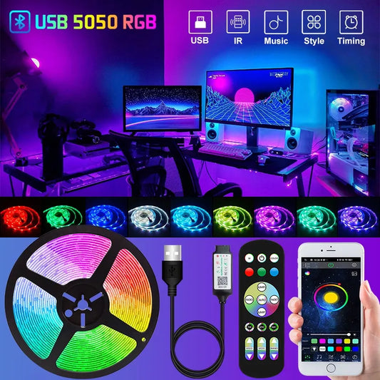 USB 1-30M Led Strip Lights RGB 5050 Bluetooth APP Control Luces Led Flexible Diode Decoration For Living Room Lamp Ribbon