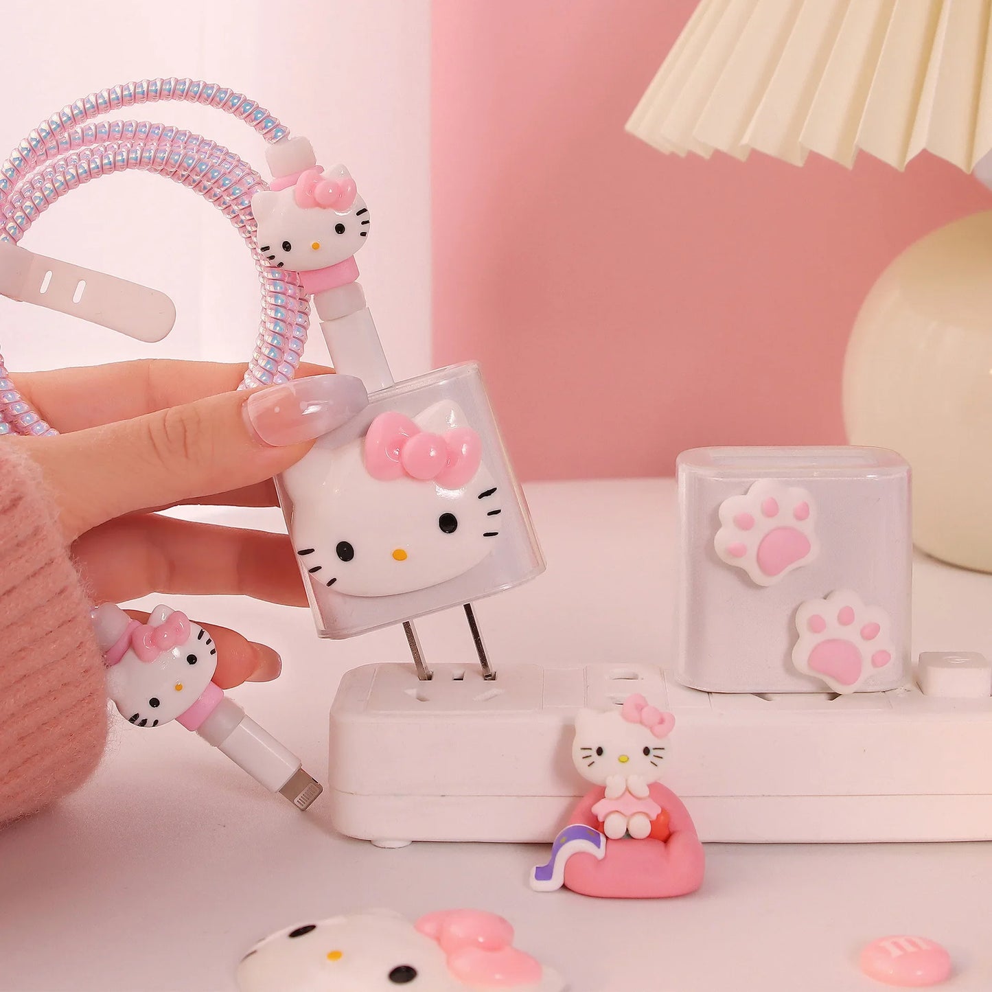 Sanrio Anime Anti Breaking Apple Data Cable Protective Case Mobile Phone 18/20W Charger Winding Rope Hello Kitty Decorative Gift