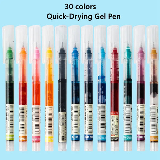 30 Color Fastdry Gel Pen Set 0.5mm Black Blue School Office Straight Liquid Rollerball Pen Rolling Ball Pens Kawaii Stationary