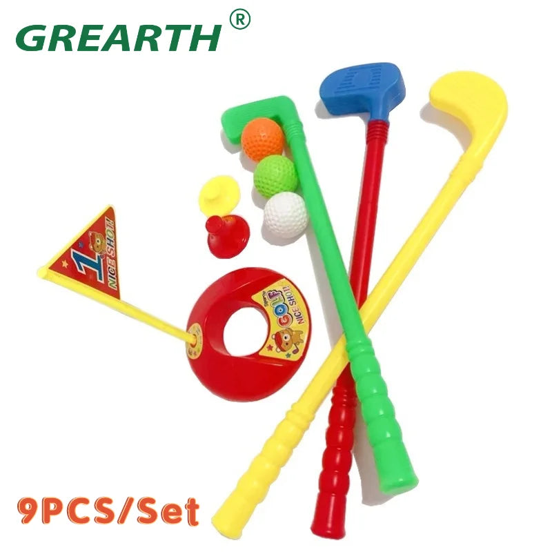 9PCS/Set Golf Set Kids Children Indoor Outdoor Multicolor Ball Golf Ball Bar Hole Game Kit Practice Toy Supplies Sports Equipmen