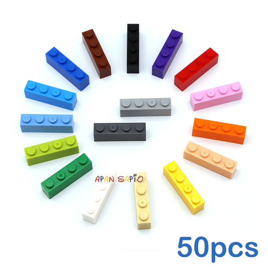 50PCS DIY Building Blocks Thick Figures Bricks 1x4 Dots Educational Creative Size Compatible With Brand Toys for Children 3010