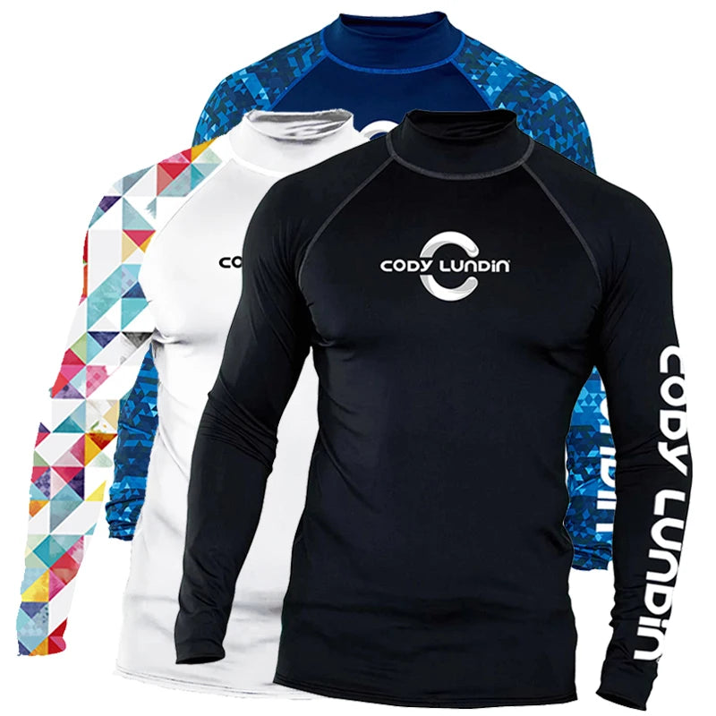 Cody Lundin Men Long Sleeve Beach UV Protection Shirt for Men Workout Swim Diving Cycling Rash Guard Quick Dry Surfing T-shirts