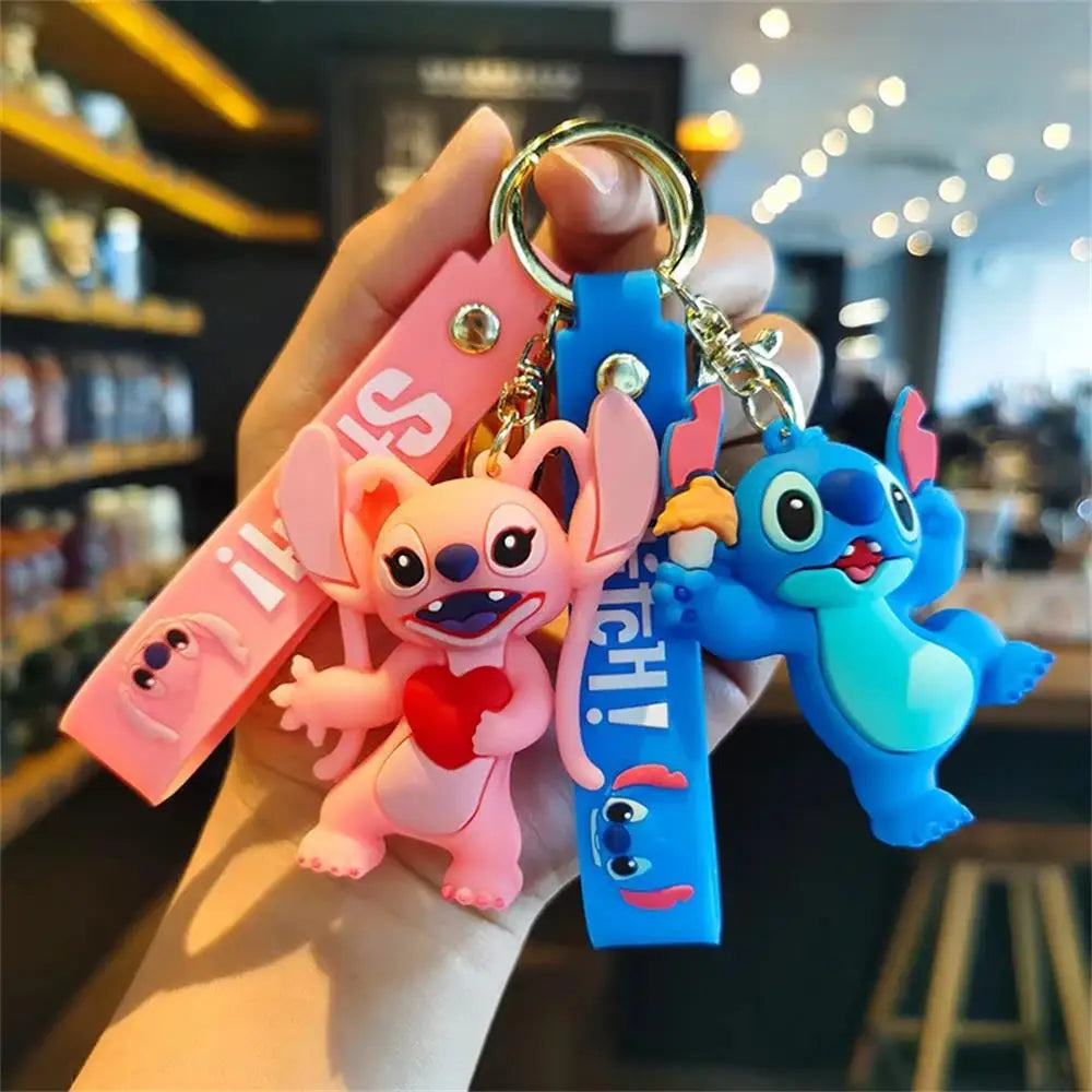 New Anime Disney Keychain Cartoon Mickey Mouse Minnie Lilo & Stitch Cute Doll Keyring Ornament Key Chain Pendant Kids Toys Gifts