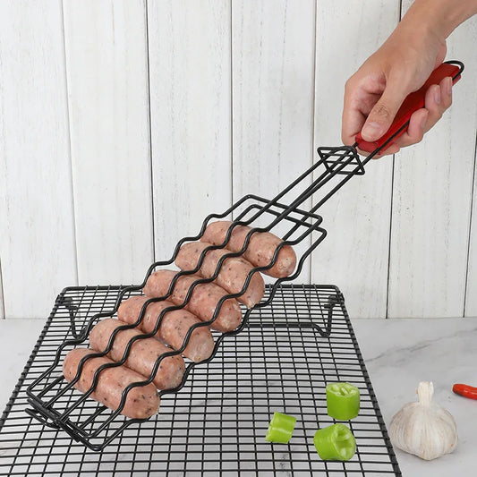 1pcs Stainless Steel Non-stick Hot Dog Grill Clip Ham Sausage Grill Net Gathering Outdoor Camping BBQ Basket Barbecue Tools