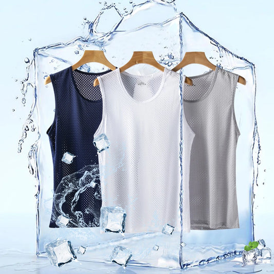 Men Ice Silk Underwear Quick-drying Fitness Clothing Men Sleeveless Casual Thin Sport Gym Mesh Vest Mens Bodybuilding Tank Tops