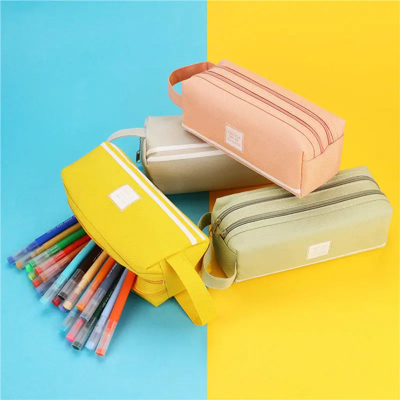 Hot Sale Colorful Large Capacity Pencil Cases Bags Creative Korea Fabric Pen Box Pouch Case School Office Stationary Supplies