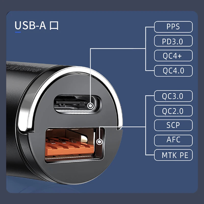 100W Mini Car Charger Lighter Fast Charging for iPhone QC3.0 Mini PD USB Type C Car