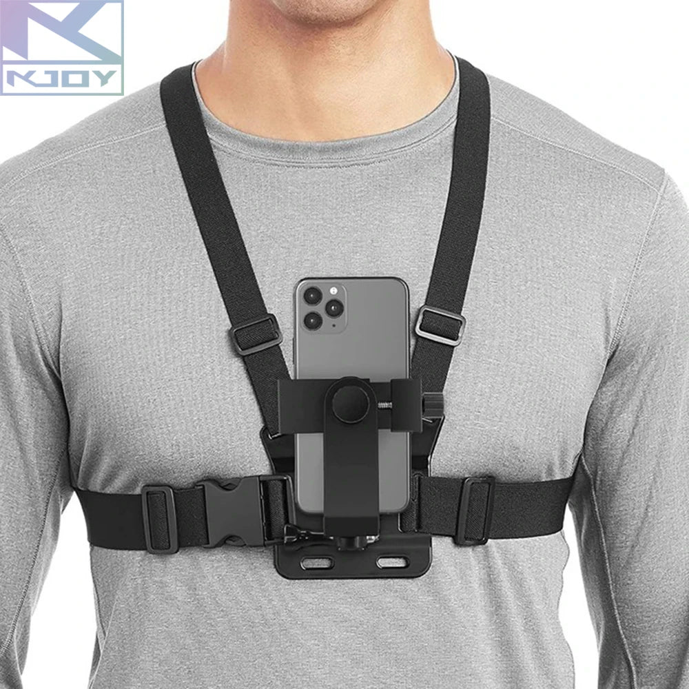 KJOY Adjustable Phone Clip Holder With Chest Strap Fixation Bracket for Sport Camera Mobile Phone Camera Black Holder Accessory