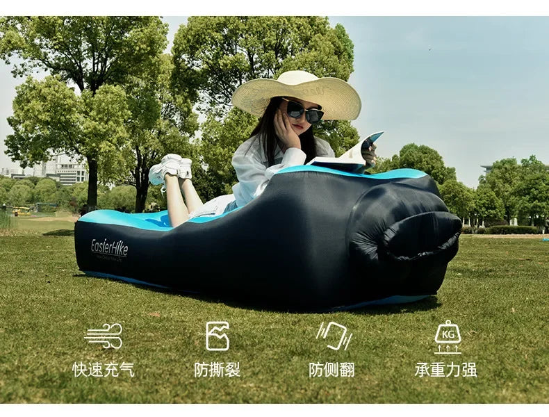 Lazy Sofa Camping Mat Double Layer Thicken Portable Lazy Inflatable Air Cushion Inflatable Sofa Bed Beach Air Bed Mat Has Pillow