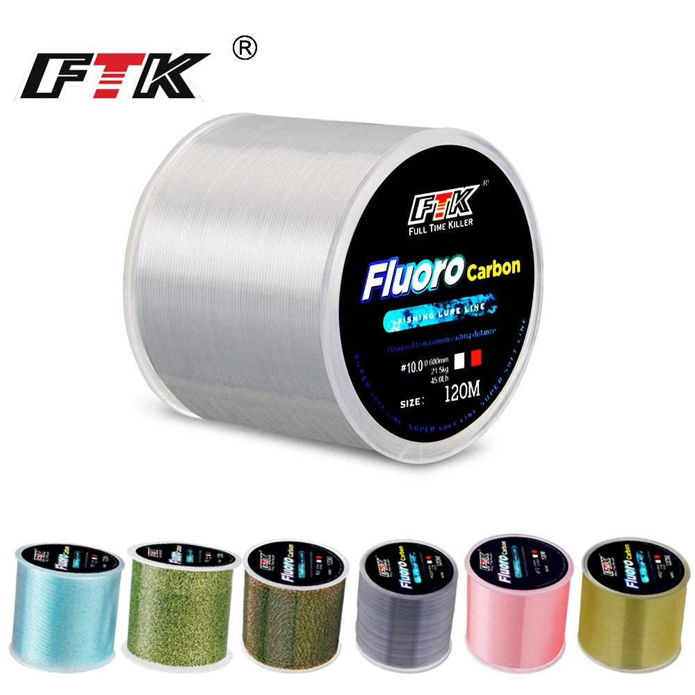 FTK 120m Super Strong Lnvisib Fish Line Speckle Carp Fluorocarbon Fishing Line 3D Monofilament 4.13LB-34.3LB Fishing Accessories