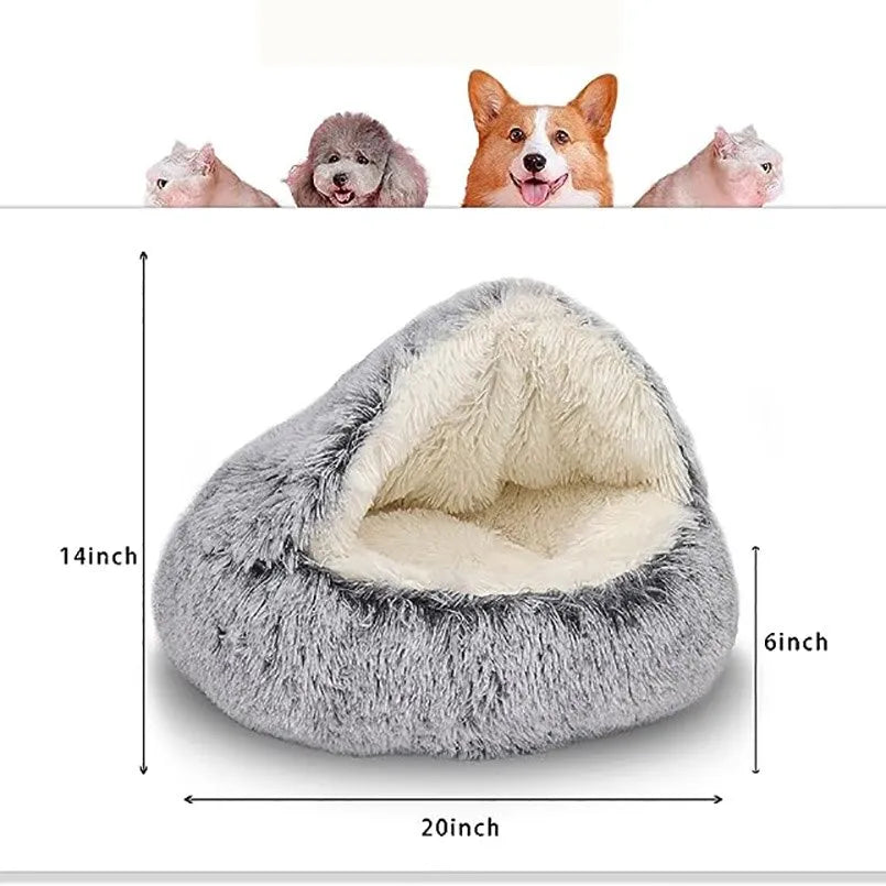 Soft Plush Pet Bed with Cover Round Cat Bed Pet Mattress Warm Cat & Dog 2 in 1 Sleeping Nest Cave for Dogs & Cats