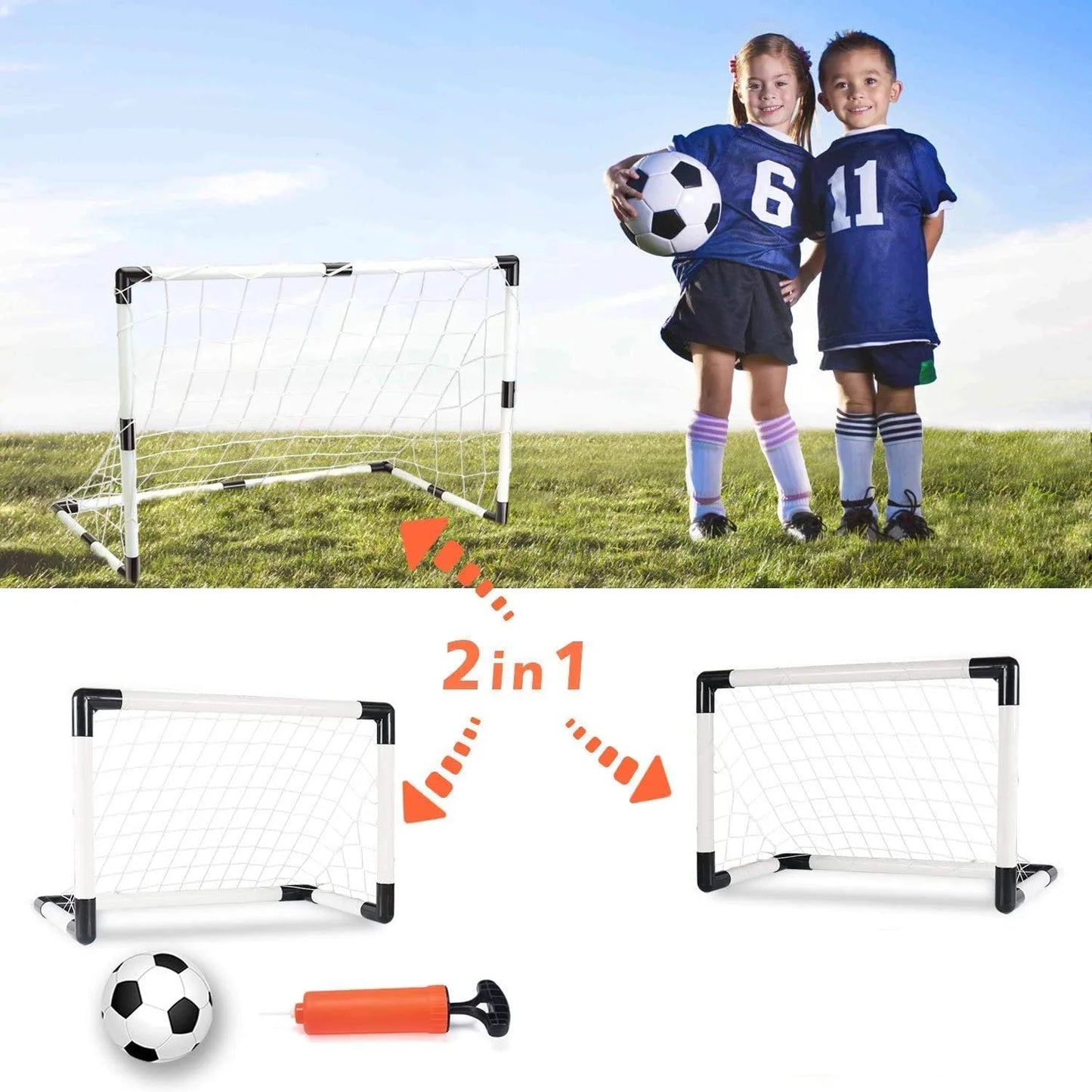 2In1 Mini Football Soccer Ball Goal Folding Post Net + Pump Kids Sport Indoor Outdoor Games Toys Kids Sports Training Equipment