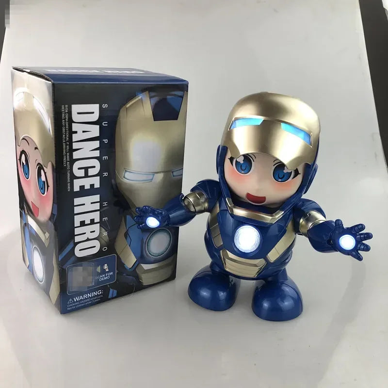 Genuine Marvel Iron Man Dance Anime Action Figures Sing Sound Led Spiderman Avengers Ironman Super Heros Robot Baby Kids Gift