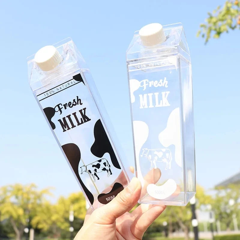 1000ml Cute Milk Carton Bottle For Water Drinking Plastic Kettles Clear Milk Carton Sports Water Bottle Bpa Free Fruit Drinkware