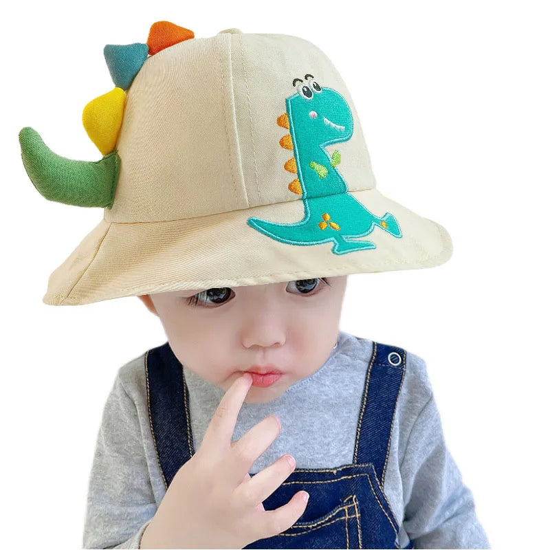 New Cartoon Dinosaur Summer Baby Hat for Girls Boys Panama Toddler Wide Brim UV Protection Hat Outdoor Children's Beach Sun Cap