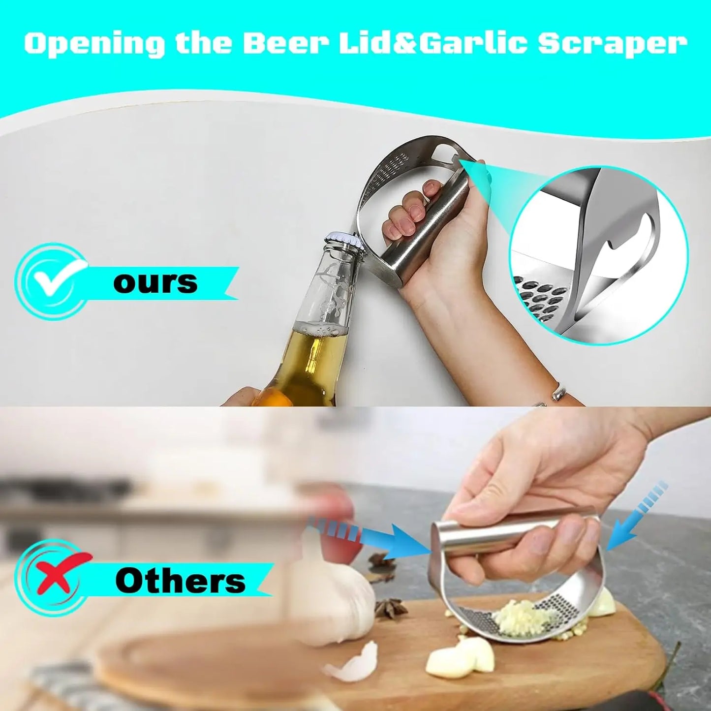 Garlic Press Rocker Set Bottle Opener Heavy Duty Stainless Steel Garlic Mincer Crusher Professional Kitchen Gadgets Garlic Chopp