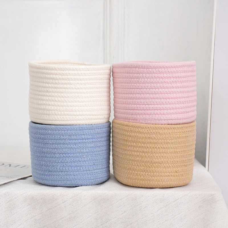 Nordic Cotton Rope Storage Baskets Woven Desktop Sundries Kids Toys Organizer Box Keys Snacks Box Sundries Organizer