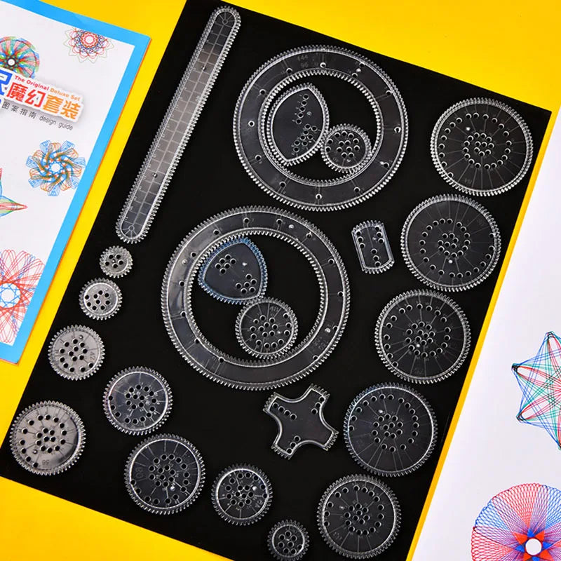 Classic Gear Spirograph Drawing Set Geometric Painting Stencils Rulers Scratch Rainbow Paper Creative Educational Kids Toys Gift