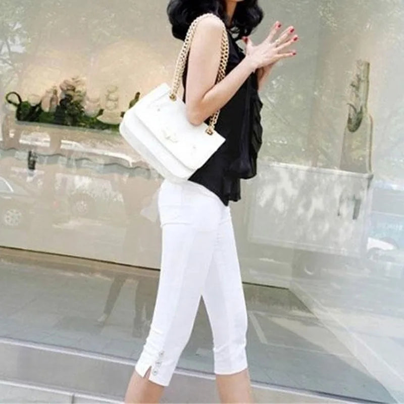 Ladies High Waist Elastic New Pants High Elasticity Breeches Summer Candy Color Capris Pants Womens Thin Summer Pants