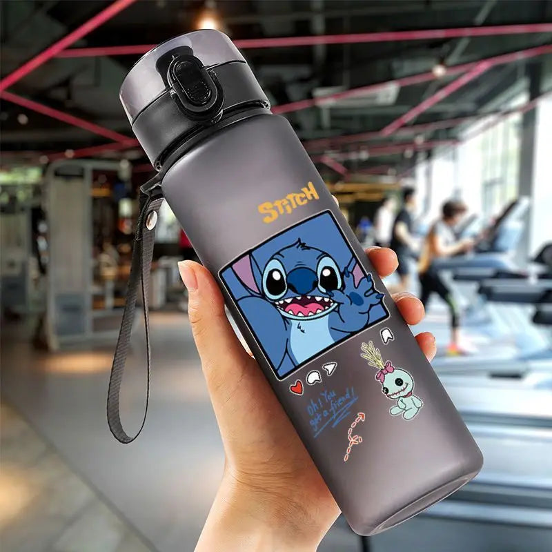 Lilo&Stitch 560ML Water Cup Portable Plastic Stitch Cartoon Drinking Black Blue Outdoor Large Capacity Sports Water Bottle