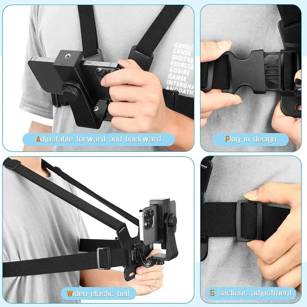 KJOY Adjustable Phone Clip Holder With Chest Strap Fixation Bracket for Sport Camera Mobile Phone Camera Black Holder Accessory