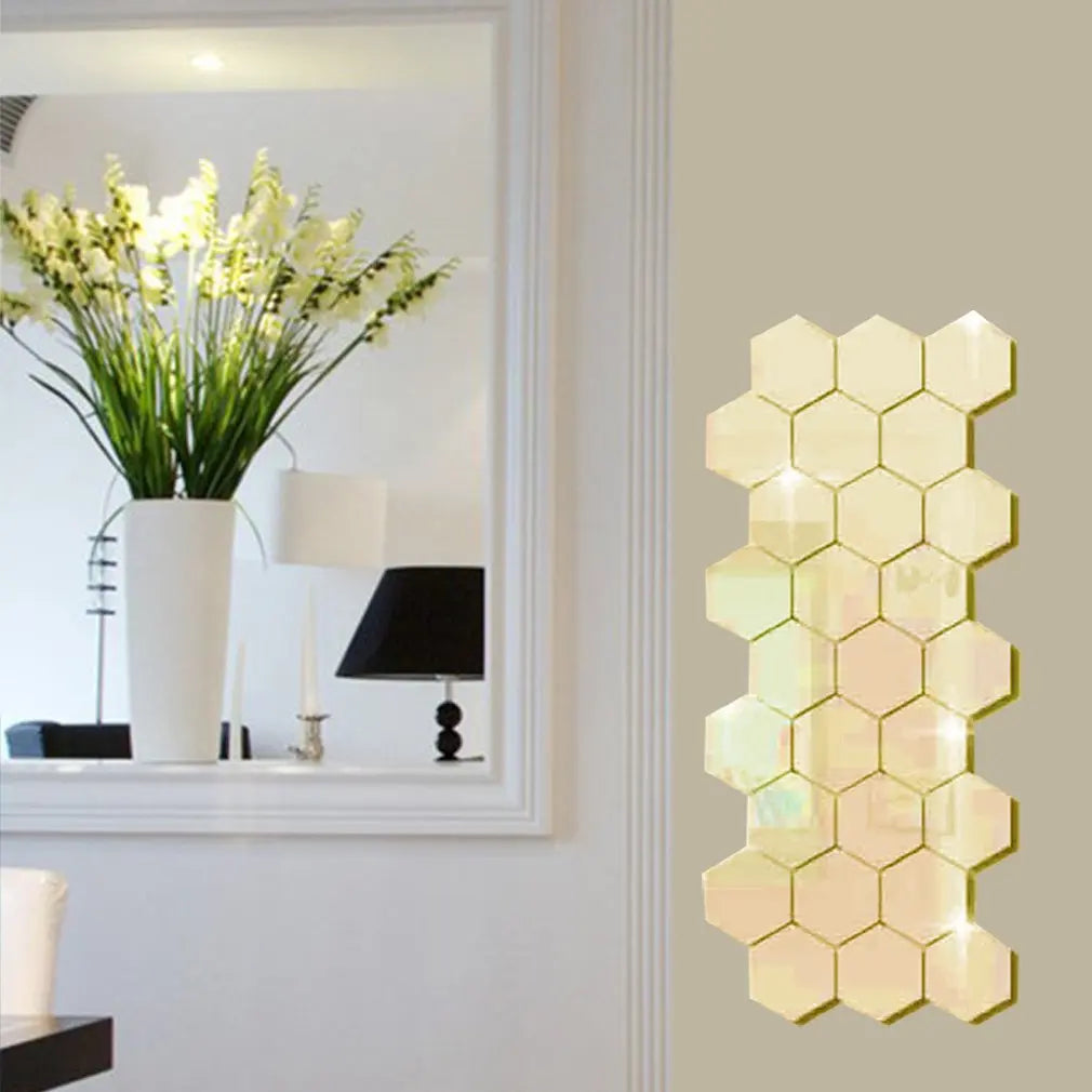 3D Mirror Wall Stickers Hexagon Home Decor Acrylic Mirror Decor Sticker Mural Removable Room Decal Art Ornament