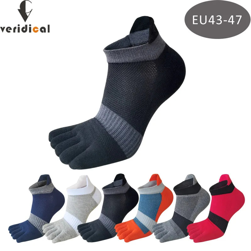 Large Size Toe Sport Socks Man Mesh Business Sweat-Absorbing Shallow Mouth Striped Fitness Travel 5 Finger Socks Plus EU43-47