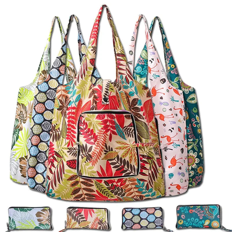 Foldable Floral Printed Casual Tote Female Handbags Single Shoulder Shopping Bags Daily Use Environment Protection Beach Bag