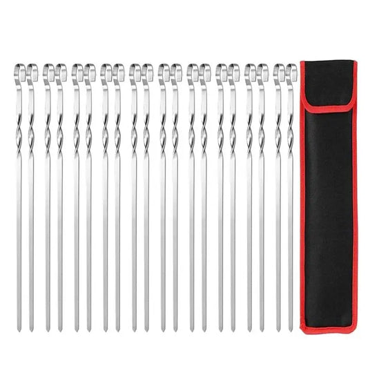 20/12/10/6pc Stainless Steel Barbecue Skewer With Cloth Bag Set Flat BBQ Needle Metal Stick Garden Outdoor Camping Grill Stick