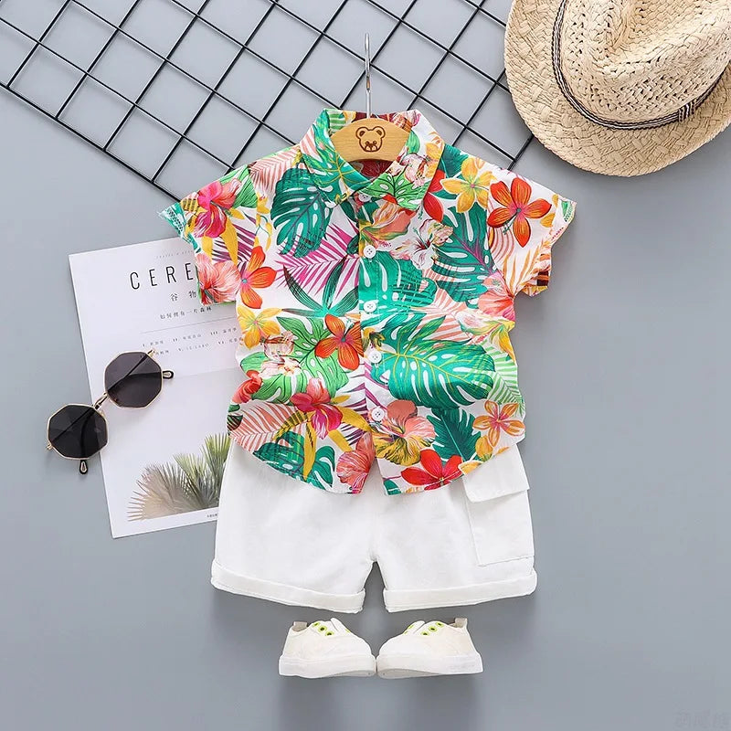 Kids Beach Clothes Set Toddler Baby Boys Summer Cotton Floral Short Sleeve Shirt + Shorts Suits 2pcs Children Hawaiian Outfit