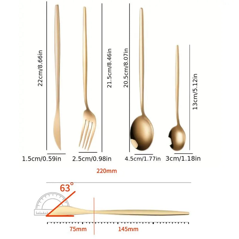 24pcs Gold Dinnerware Set Stainless Steel Steak Knife Fork Coffee Spoon Teaspoon Flatware Dishwasher Safe Kitchen Tableware