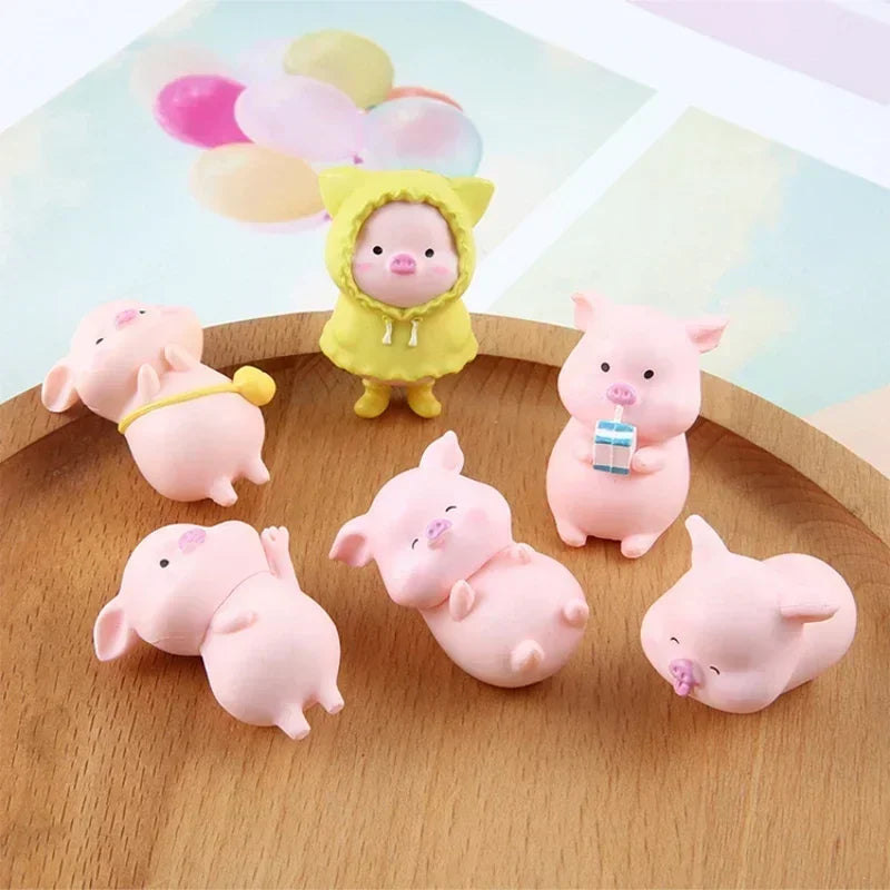 Cute Cartoon Pink Pig Figurine Miniaturas Ornament Resin Piggy Statue Collection Toy Fairy Garden Mini Miniatures